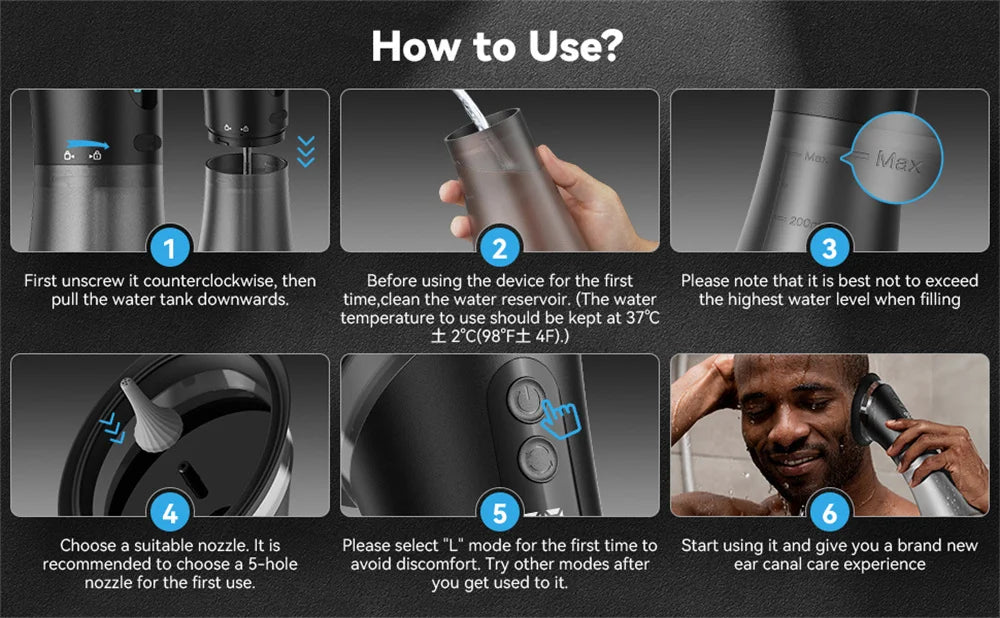 Electric Ear Cleaning Tool - Water Powered Ear Wax Removal System with 3 Pressure Settings
