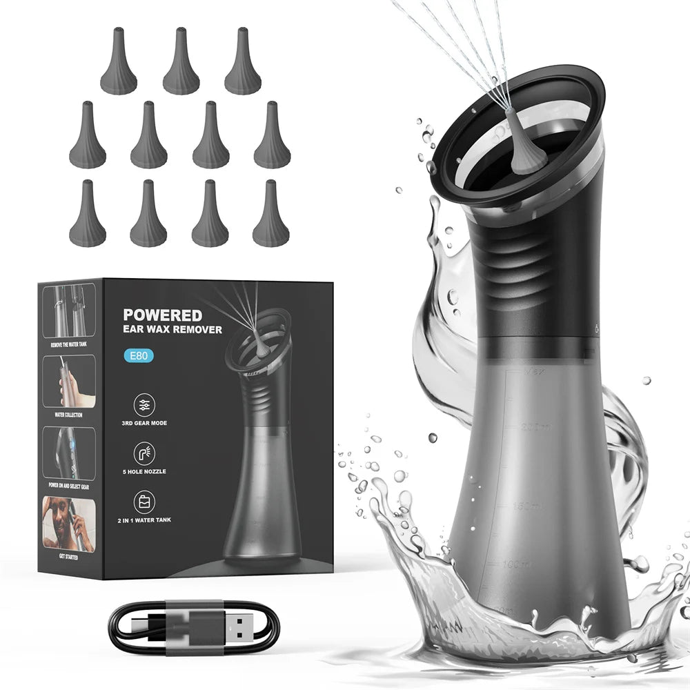 Electric Ear Cleaning Tool - Water Powered Ear Wax Removal System with 3 Pressure Settings
